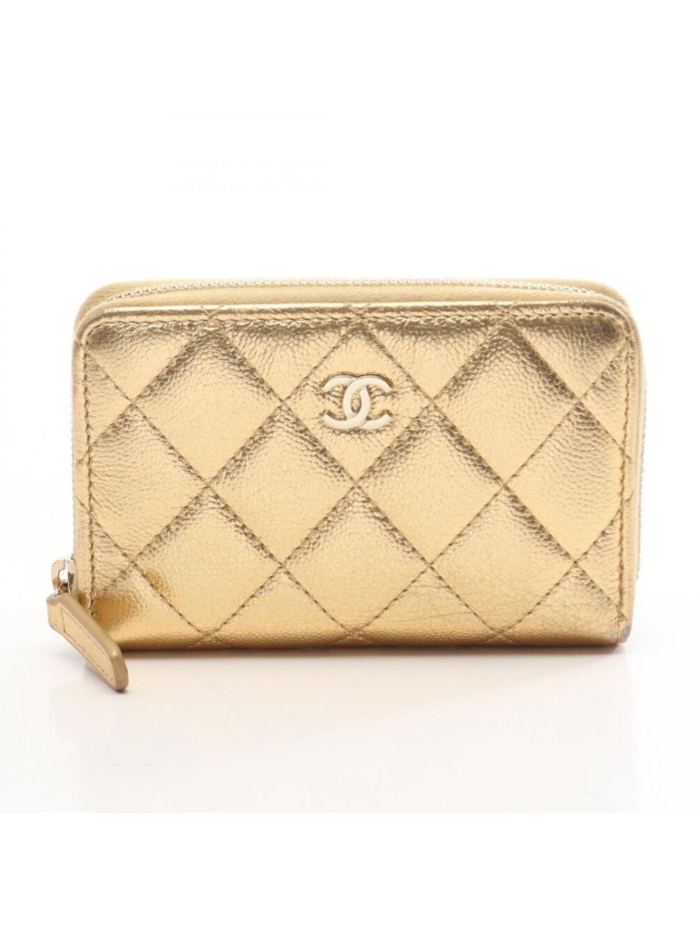 Chanel Coin Purse Quilted Gold Caviar Leather